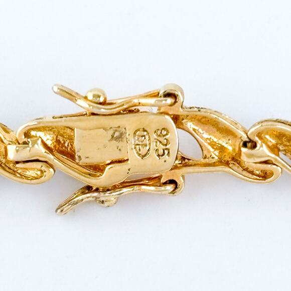 Vintage Sterling Silver 925 Gold Tone Bracelet with Diamond Accent 7.25" - Picture 5 of 7